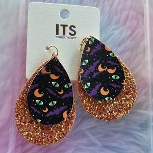 ITS Sense black and Orange Glitter Halloween Earrings